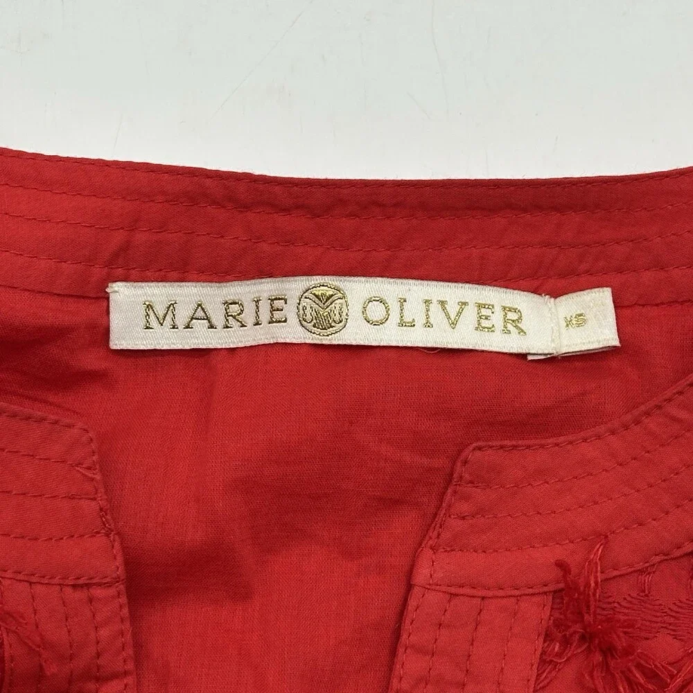 Marie Oliver Herra Women's Size XS Salsa Red Embroidery & Fringe Shift Dress - Picture 11 of 15